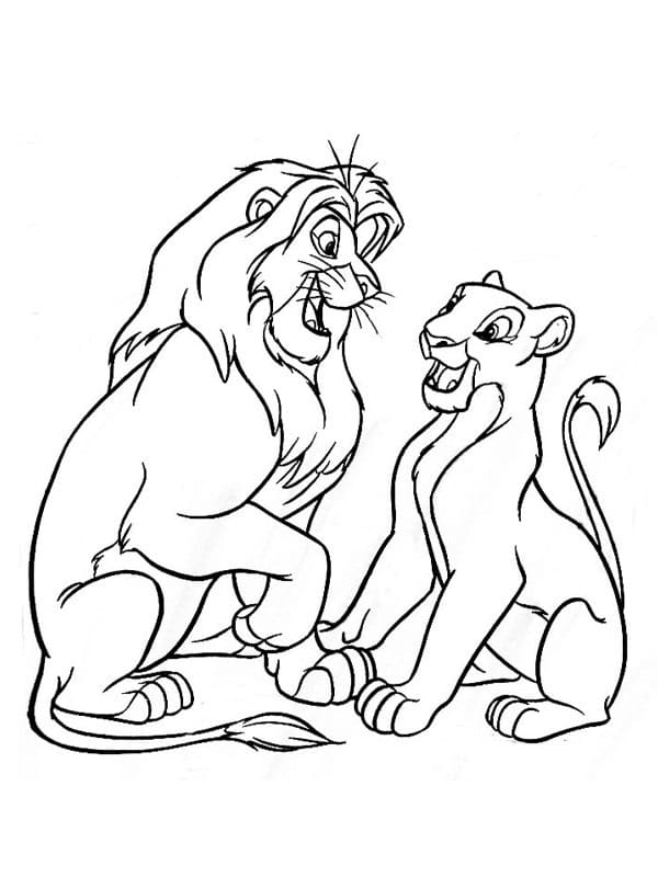 Simba et Nala Sourient coloring page