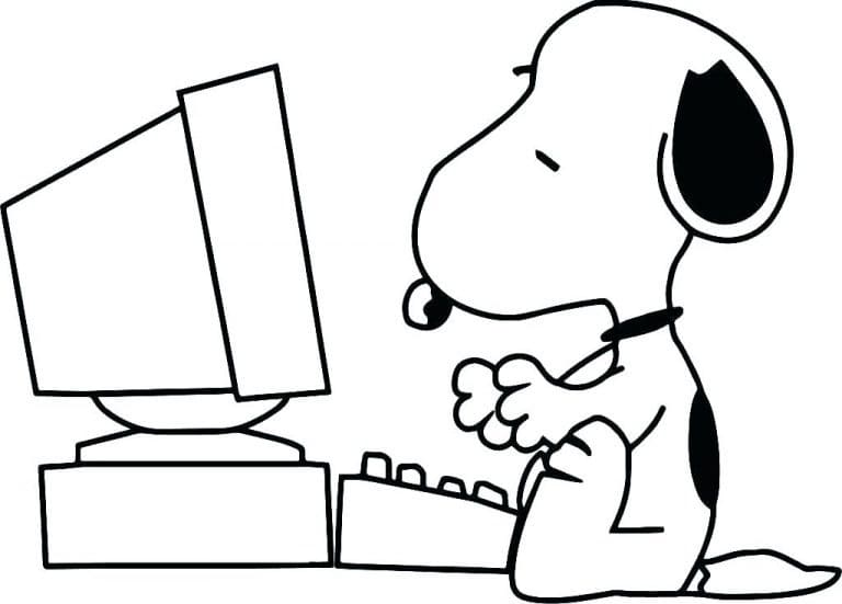Snoopy avec Ordinateur coloring page
