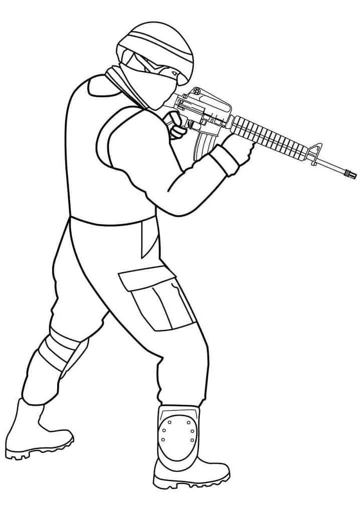 Soldat avec Arme à Feu coloring page