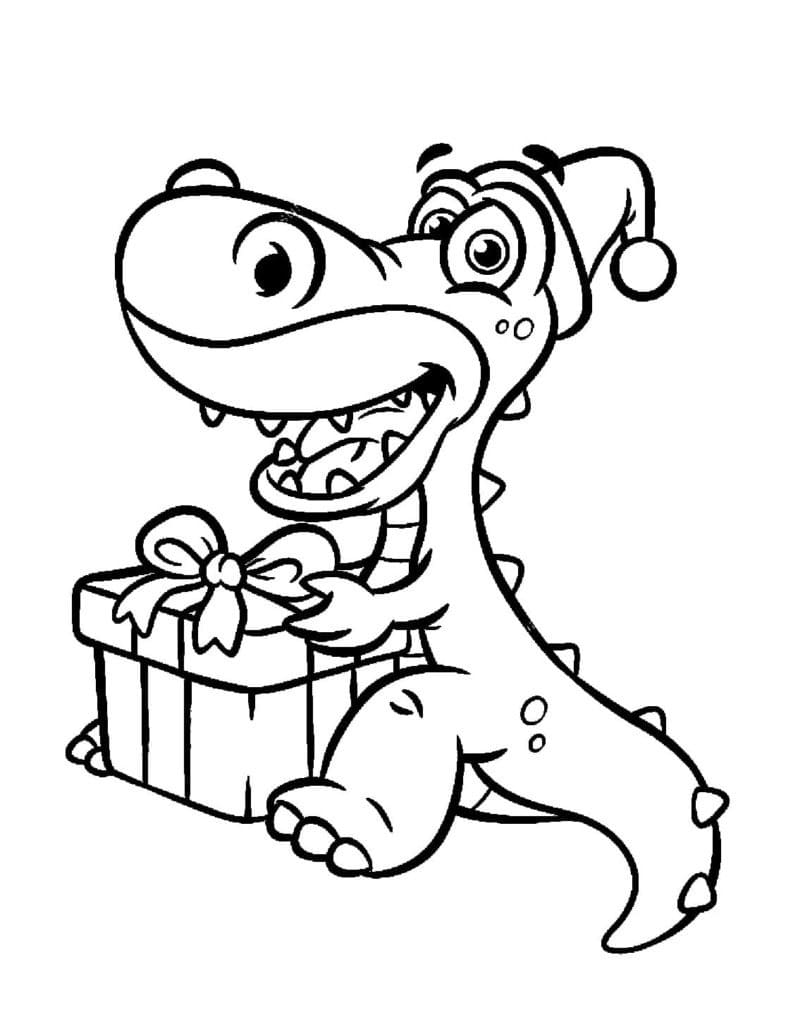 Coloriage T-rex et Cadeau de Noël