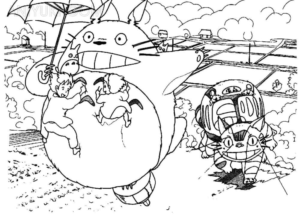 Coloriage Totoro et Chat-bus