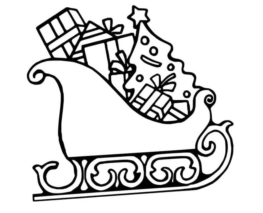 Traîneau de Noël et Cadeaux coloring page