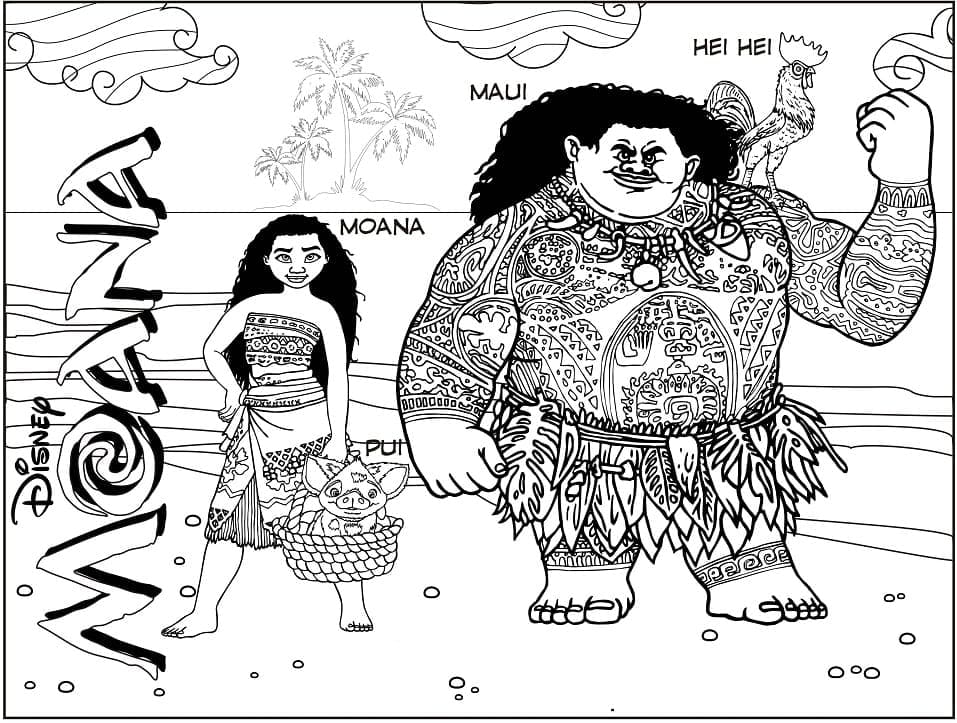Vaiana et Maui coloring page