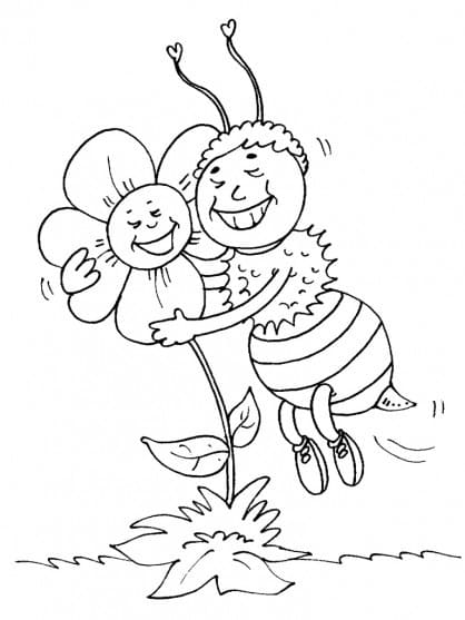 Abeille et Fleur de Dessin Animé coloring page