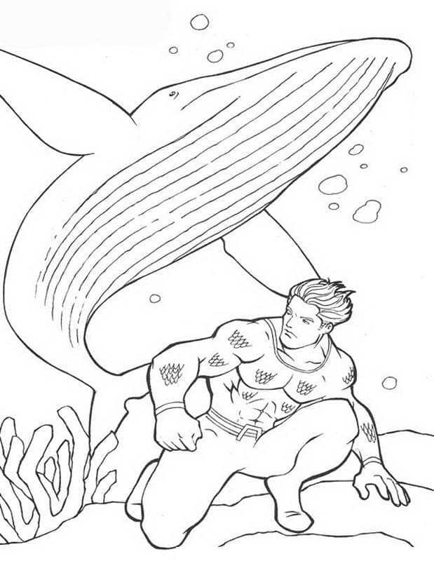 Coloriage Aquaman et Baleine