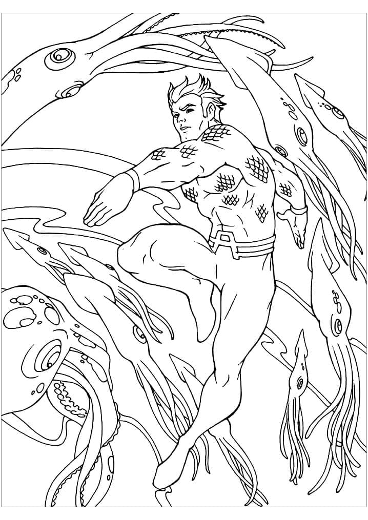 Aquaman et Calmars coloring page