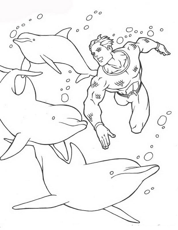 Coloriage Aquaman et Dauphins