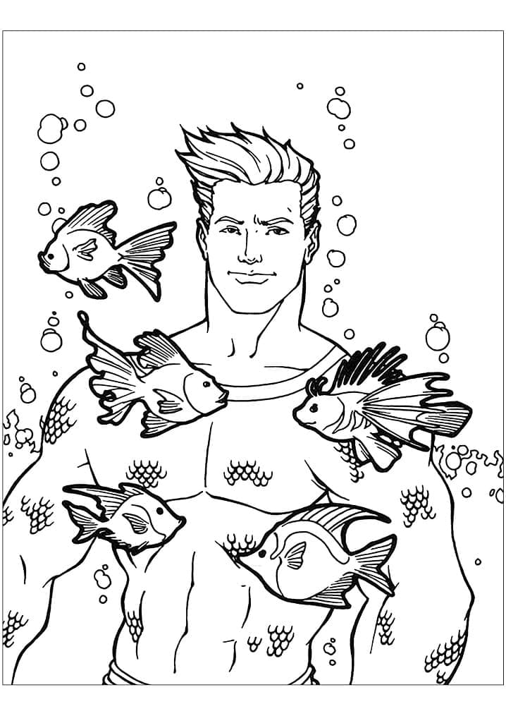 Coloriage Aquaman et les Poissons