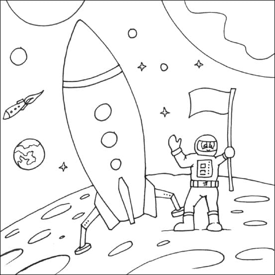 Coloriage Astronaute avec un Drapeau