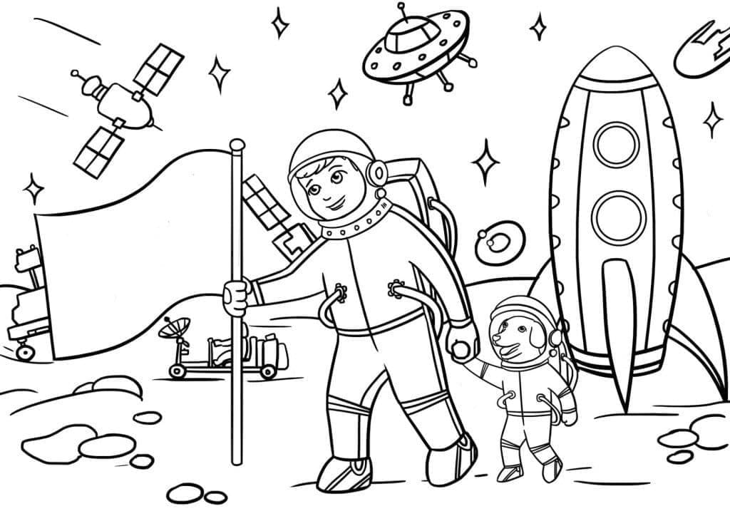 Astronaute et Chien coloring page