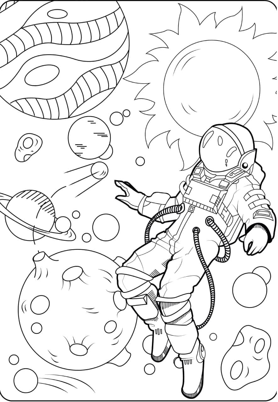 Astronaute et Planètes coloring page