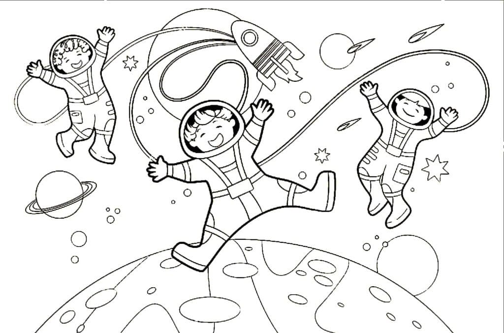 Astronautes Heureux coloring page