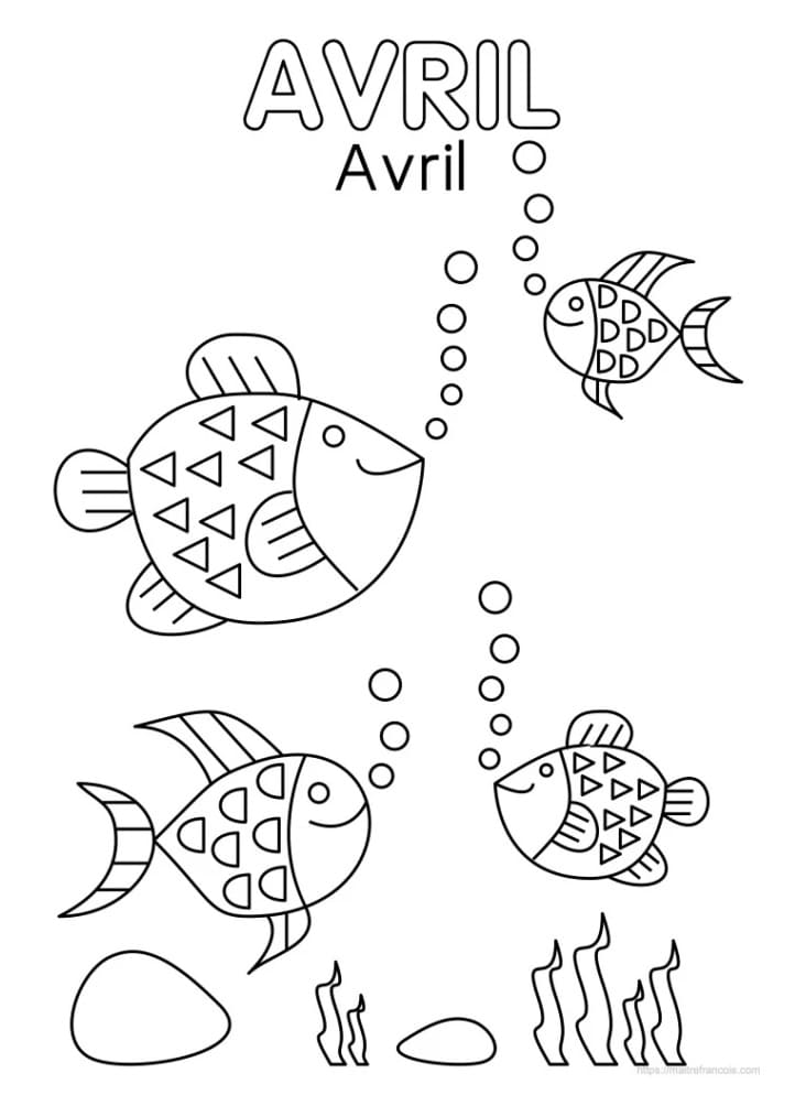 Avril et Poissons coloring page