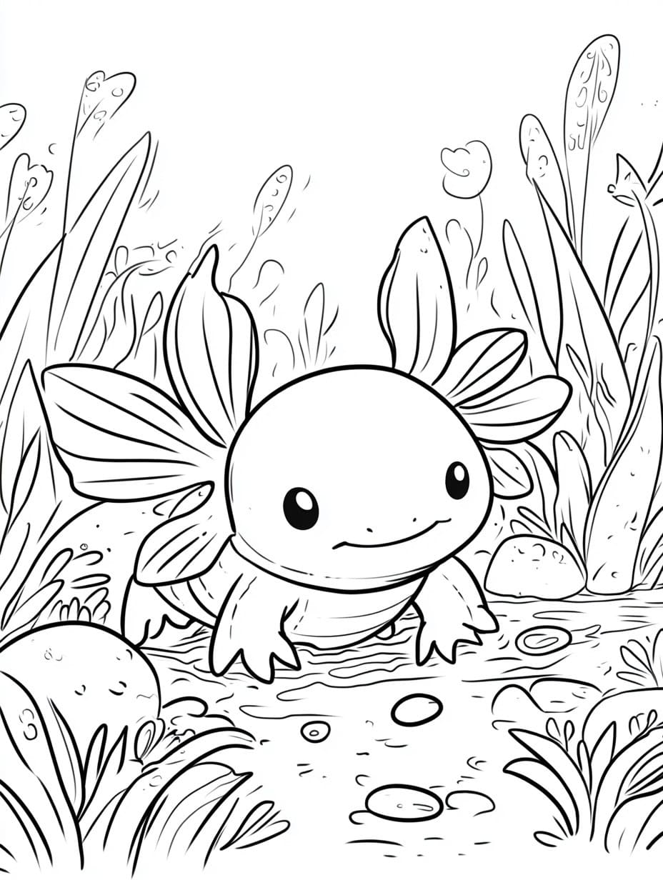 Coloriage Axolotl Nageur