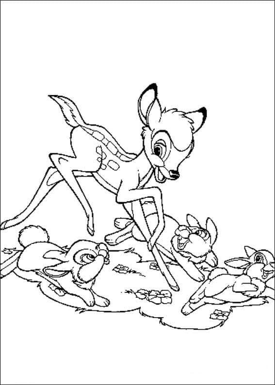 Coloriage Bambi et Lapins