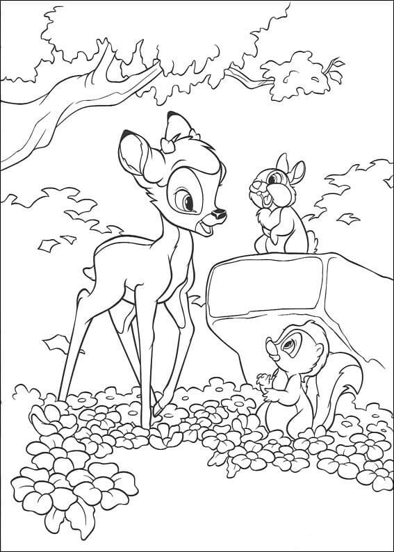Coloriage Bambi, Fleur et Panpan