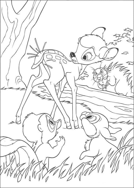 Coloriage Bambi, Panpan et Fleur