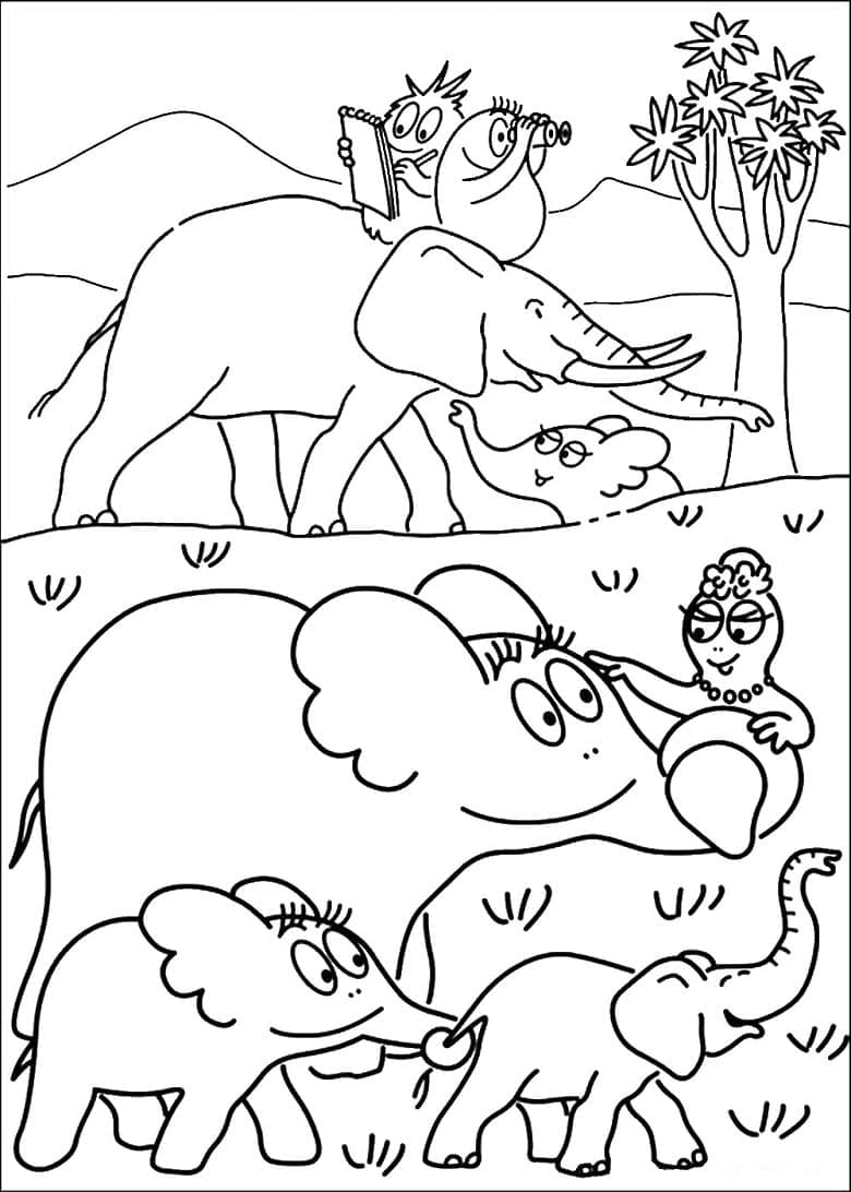 Coloriage Barbamama et les éléphants