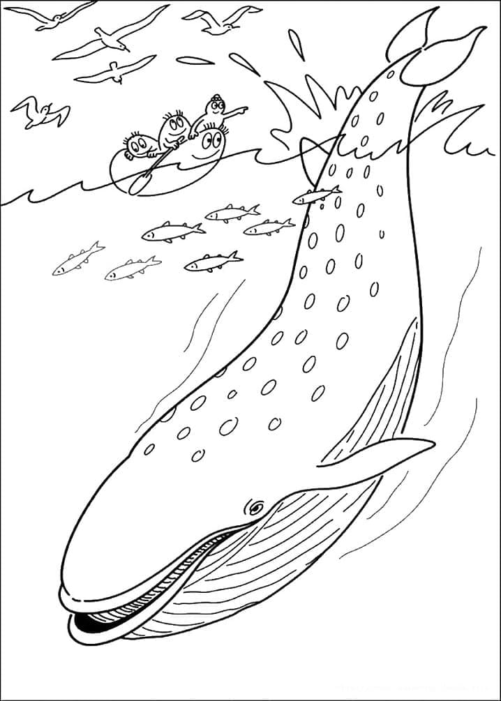Coloriage Barbapapa et Baleine
