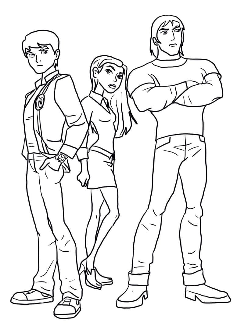 Ben, Gwen et Kevin coloring page