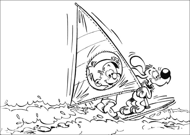 Boule et Bill Sur Planche de Surf coloring page