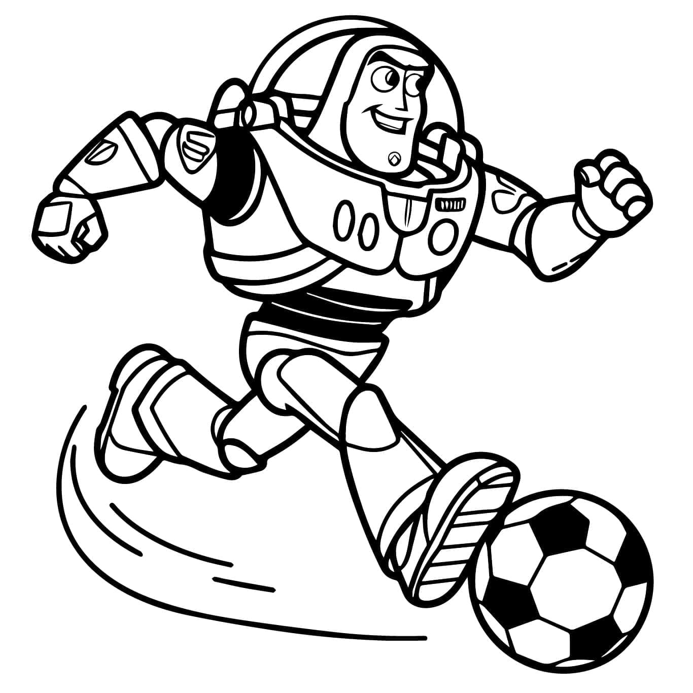 Buzz l’Éclair joue au football coloring page