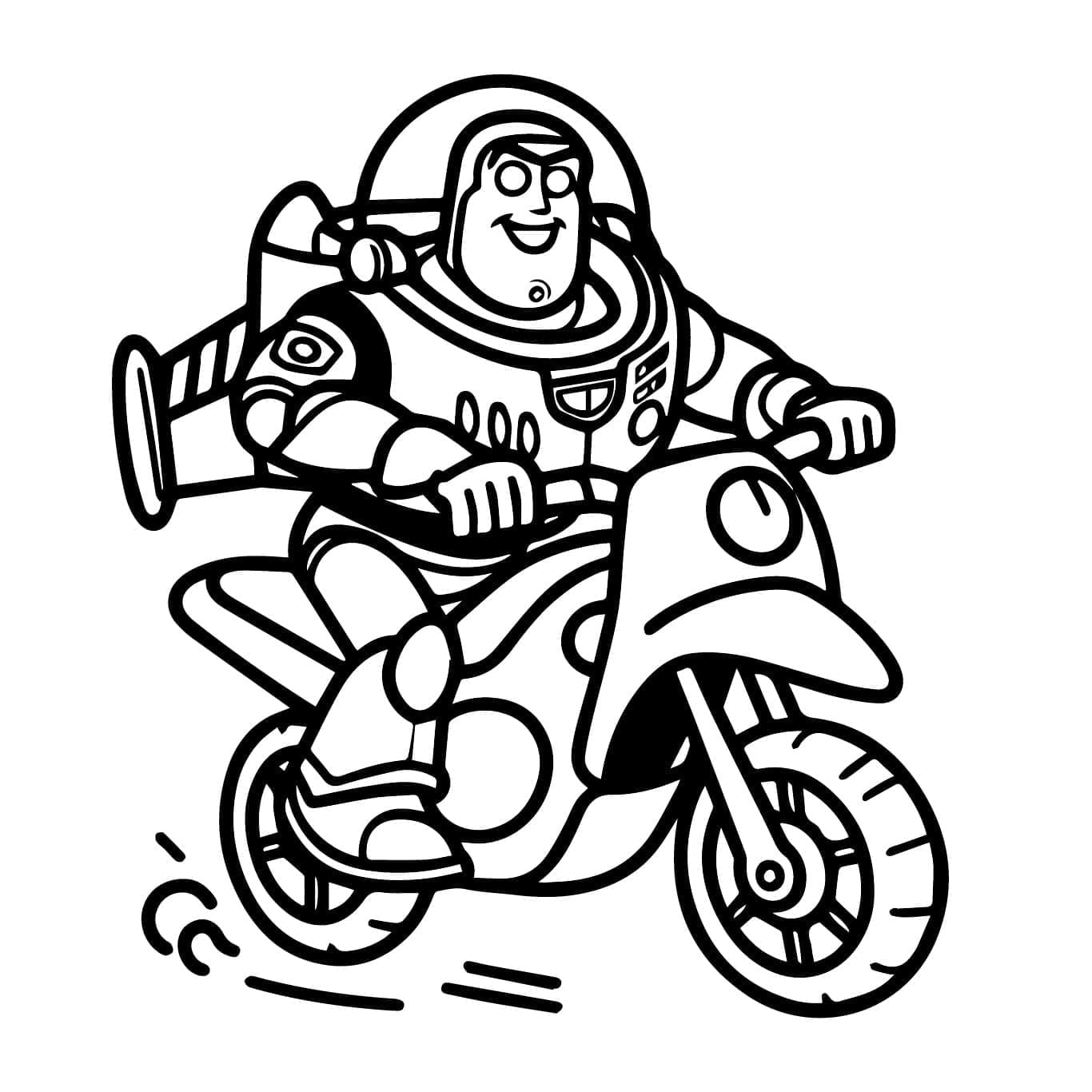 Buzz l’Éclair sur une moto coloring page