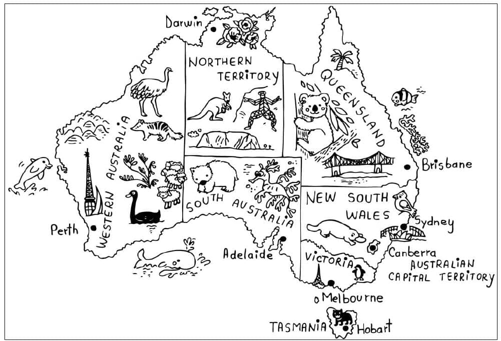 Coloriage Carte de Australie