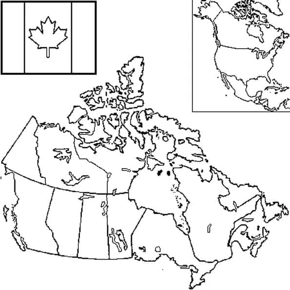 Coloriage Carte et Drapeau du Canada