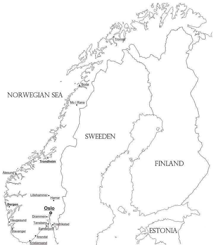 Coloriage Carte Norvège
