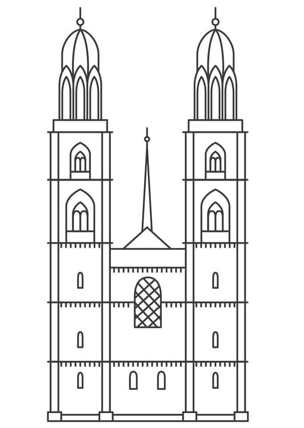 Cathédrale en Suisse coloring page