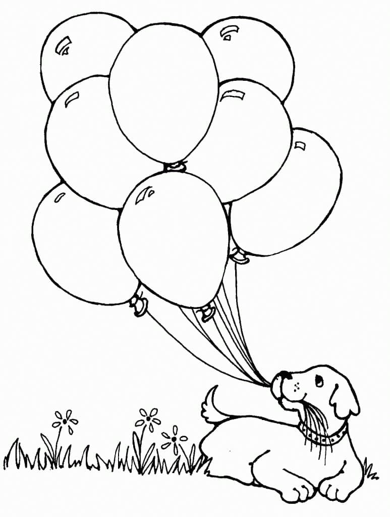 Chien et Ballons coloring page