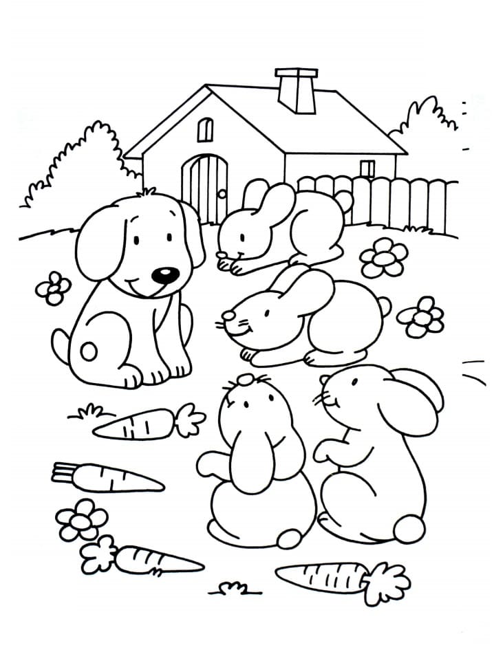 Chien et Lapins coloring page