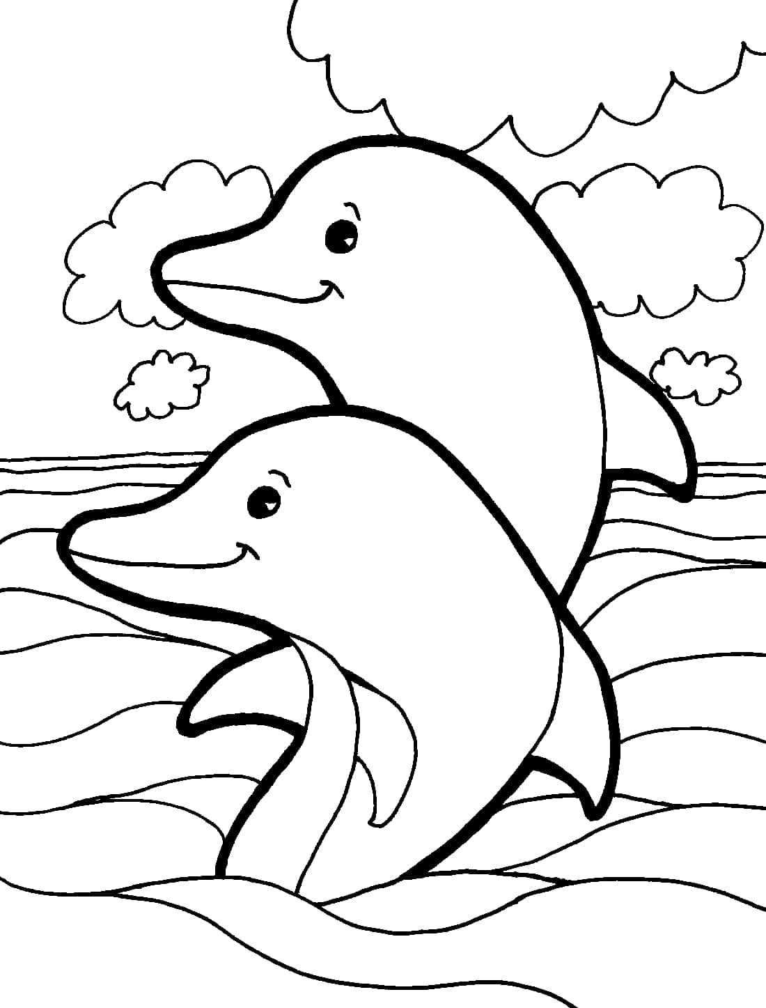 Dessin De Deux Dauphins Heureux coloring page