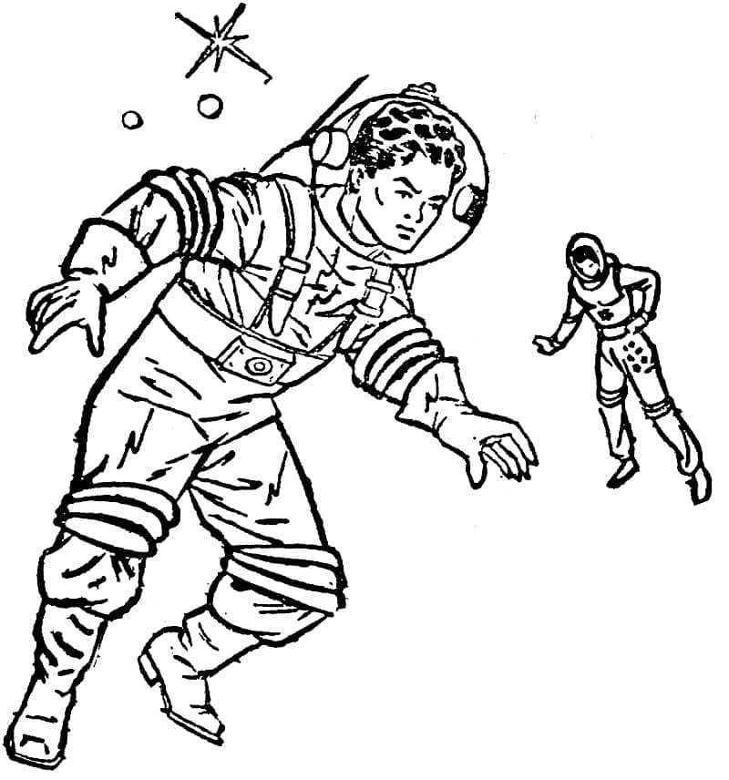Coloriage Deux Astronautes