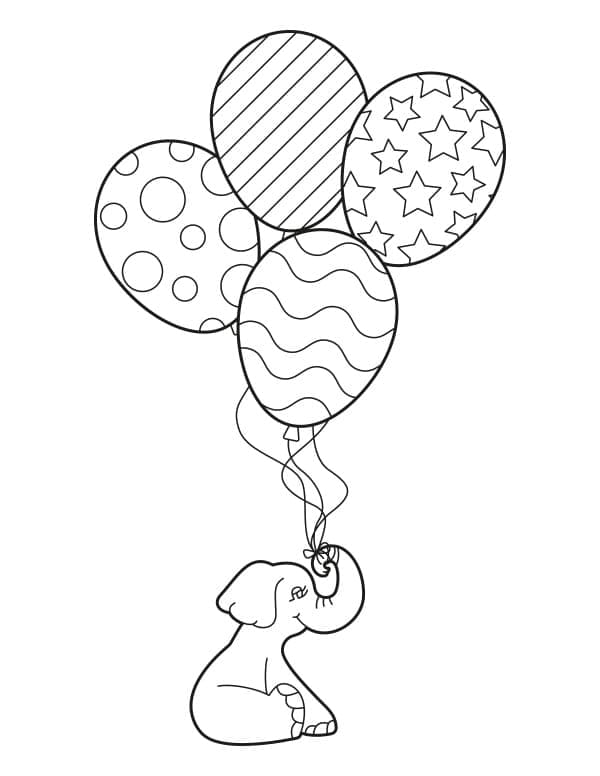 Éléphant et Ballons coloring page