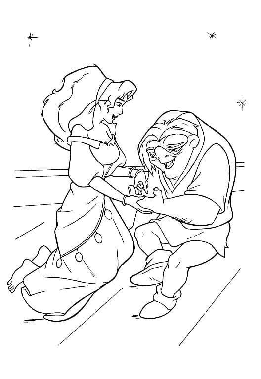 Coloriage Esmeralda avec Quasimodo