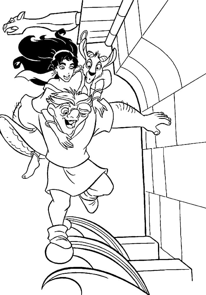 Esmeralda, Quasimodo et Djali coloring page