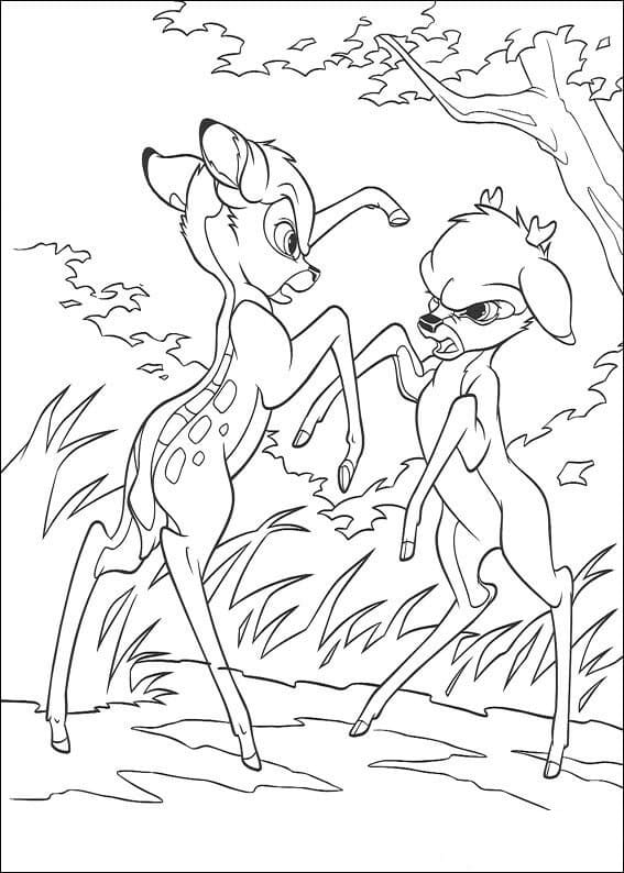 Féline et Bambi Qui Se Battent coloring page