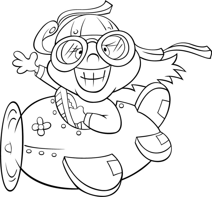 Coloriage Fille Drôle Dans un Avion