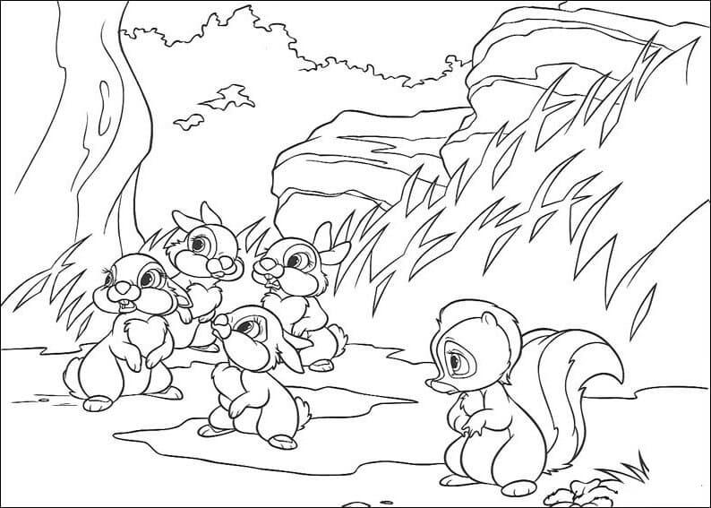 Fleur et Lapins de Bambi coloring page