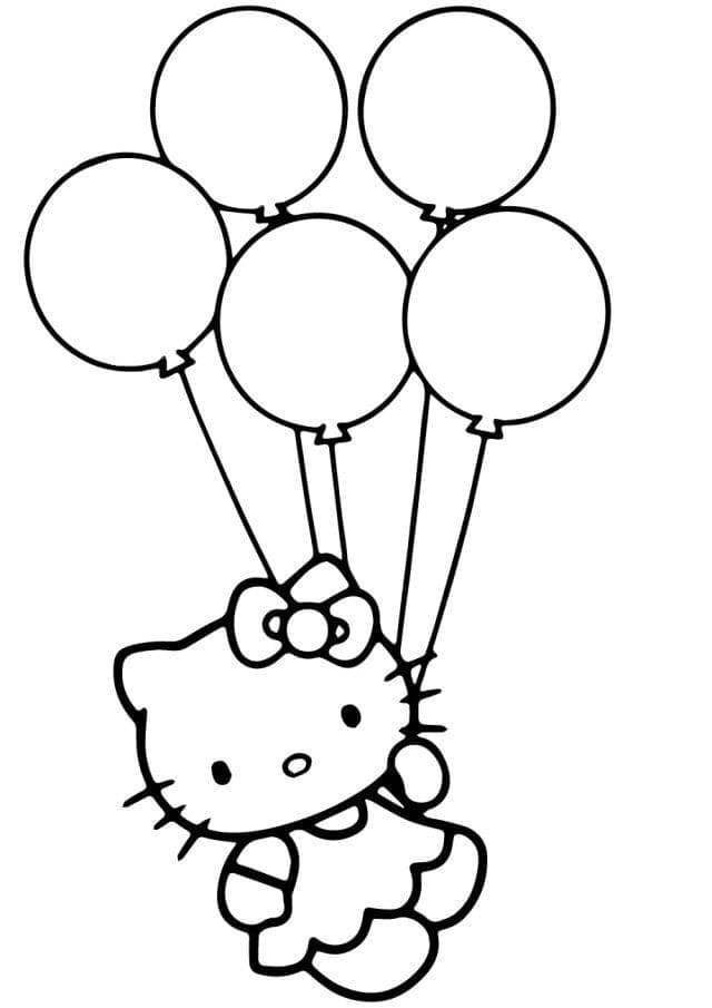 Coloriage Hello Kitty et Ballons