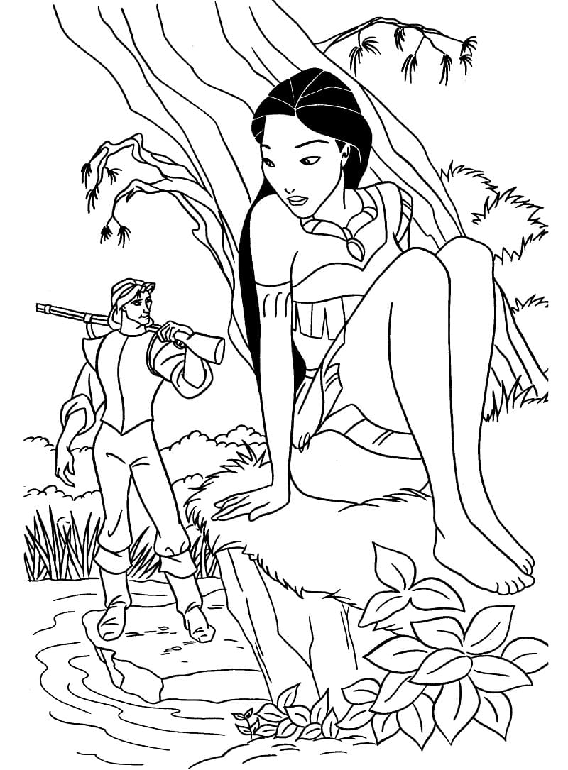 Coloriage John Smith et Pocahontas