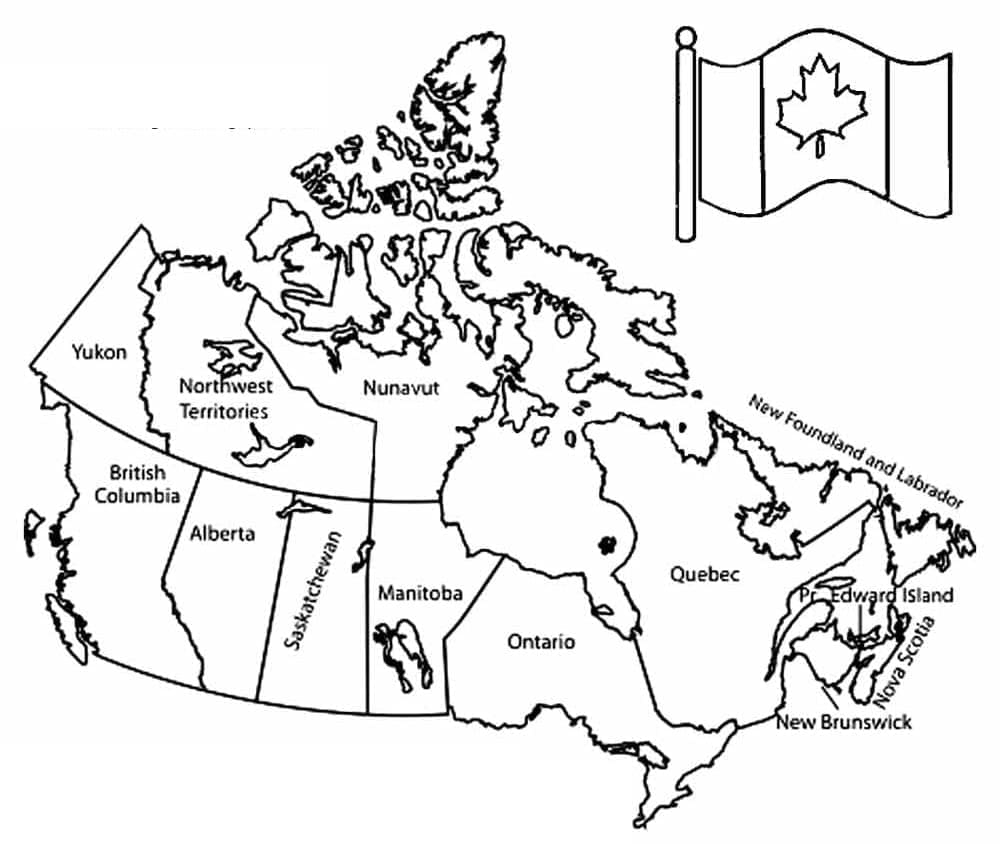 Coloriage La Carte et Le Drapeau du Canada