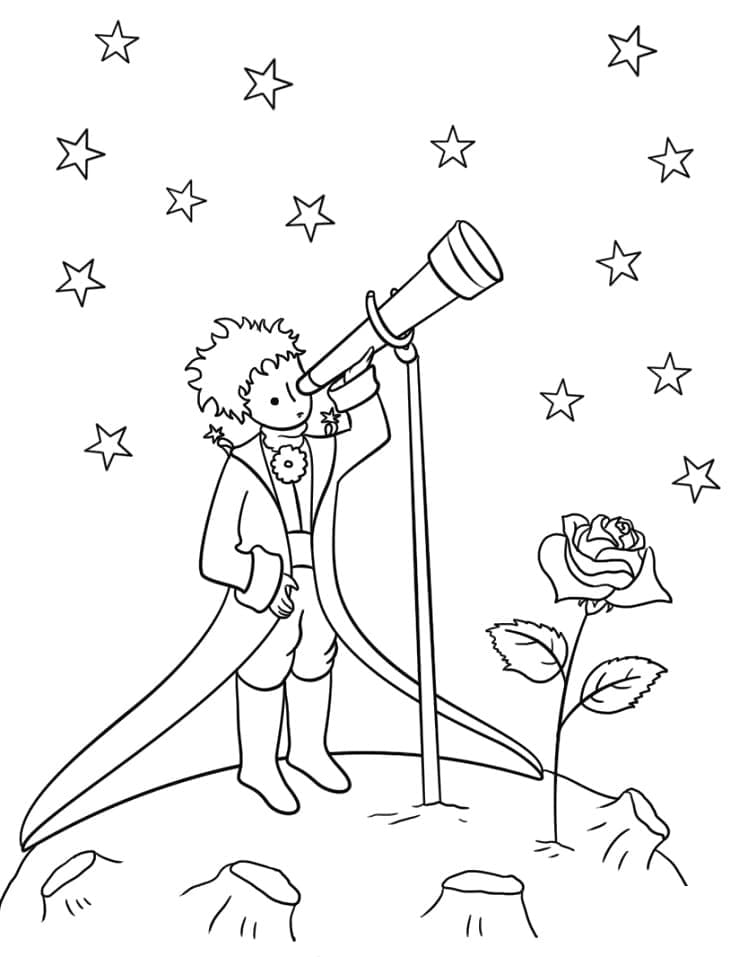 Le Petit Prince et La Rose coloring page