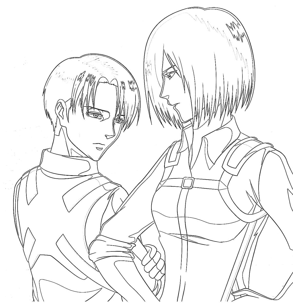 Coloriage Livaï et Mikasa