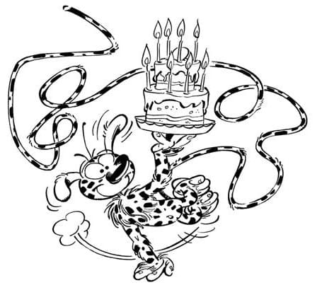 Coloriage Marsupilami et Gâteau d'anniversaire