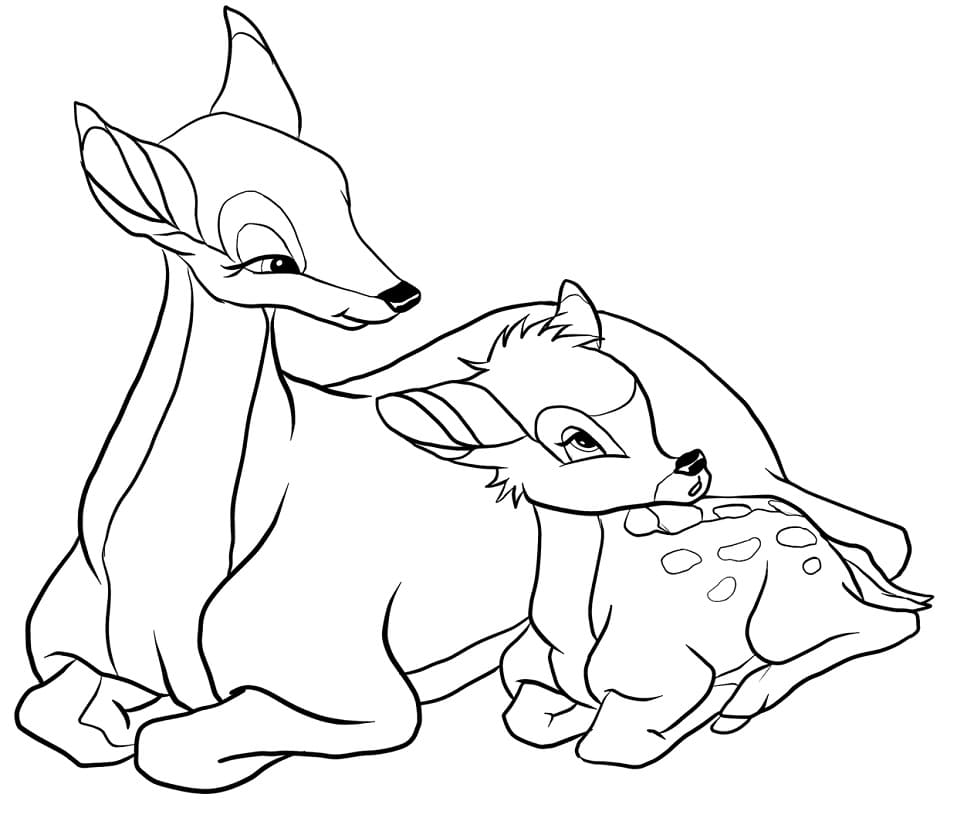 Mère et Bambi coloring page