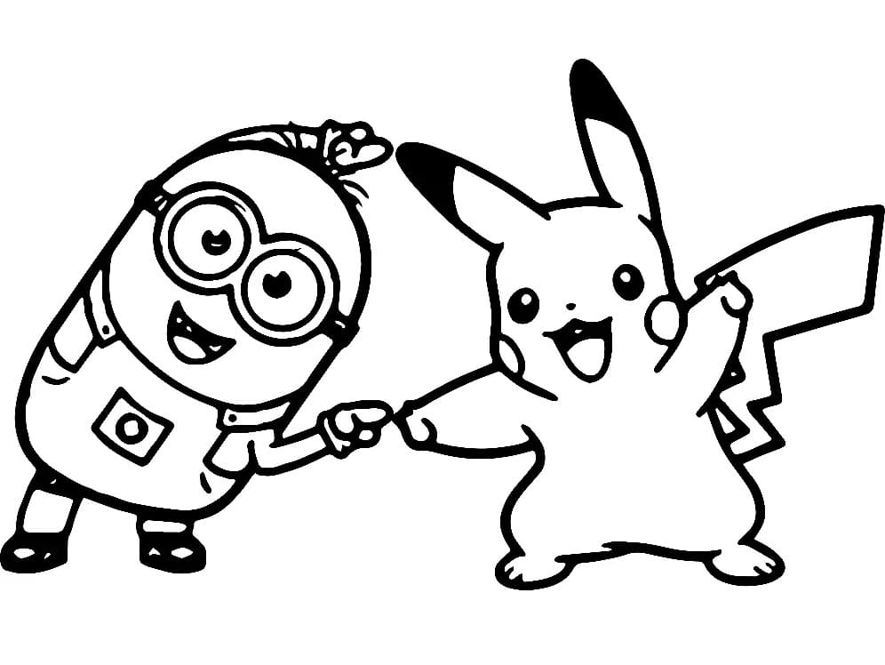 Coloriage Minion et Pikachu