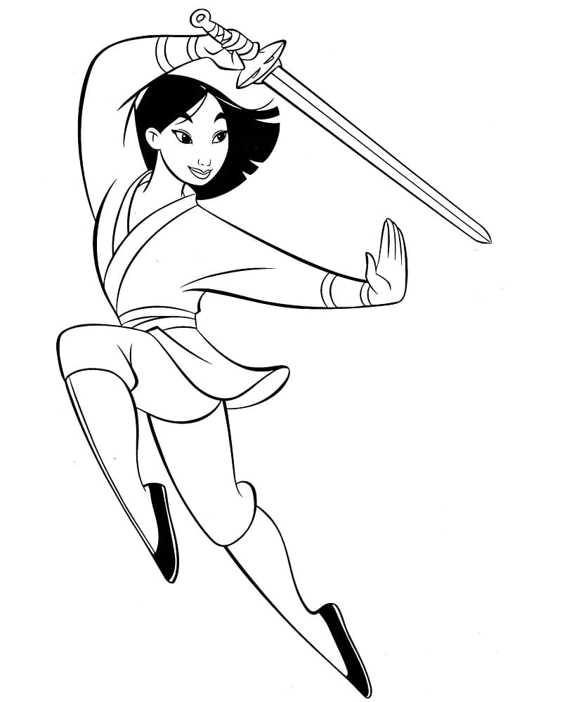 Coloriage Mulan avec épée